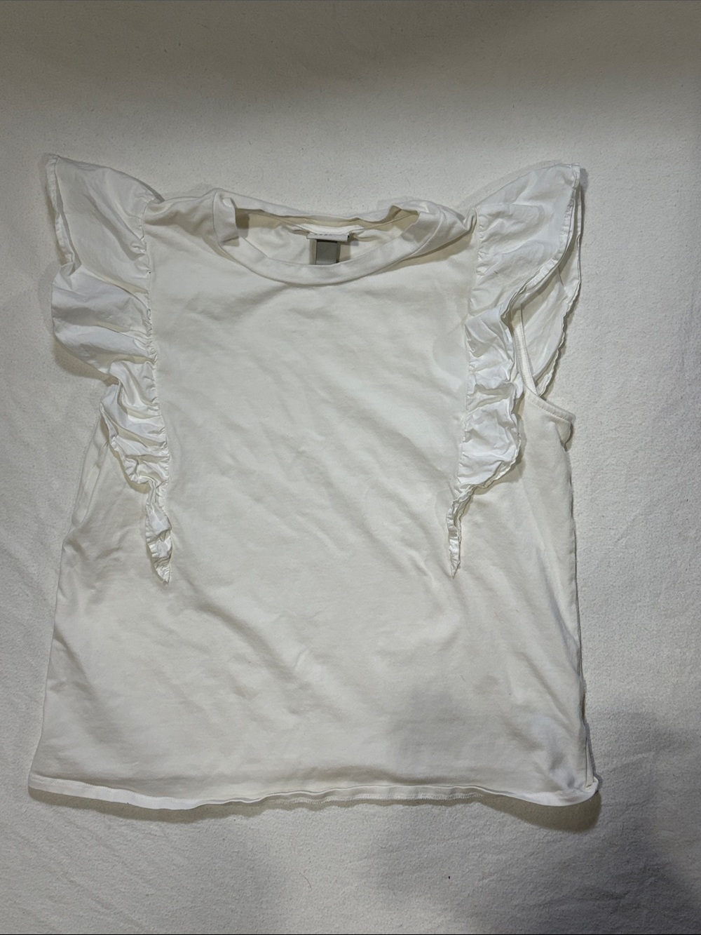 A New Day Crisp White Ruffle Flutter Sleeve Crew Neck Top - Size S